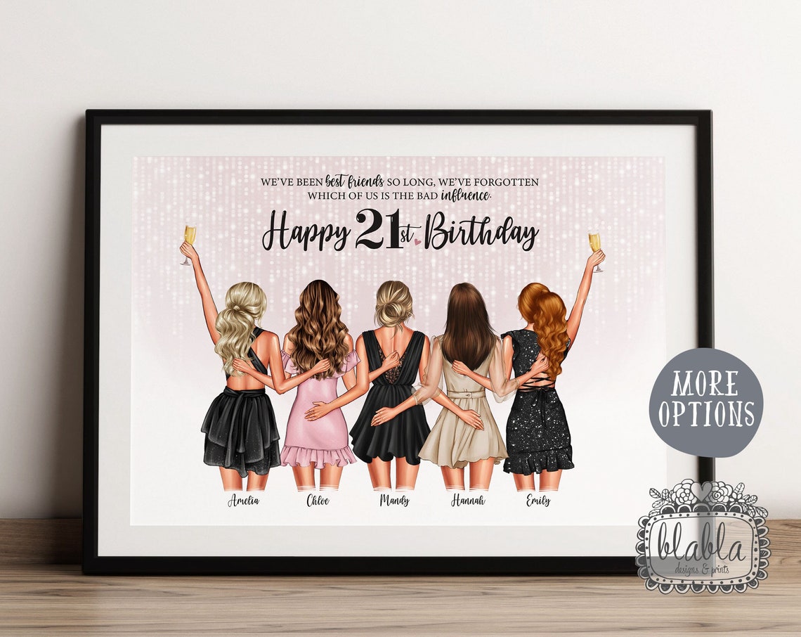 Five Best Friends Happy 21st Birthday Group Party Squad Poster