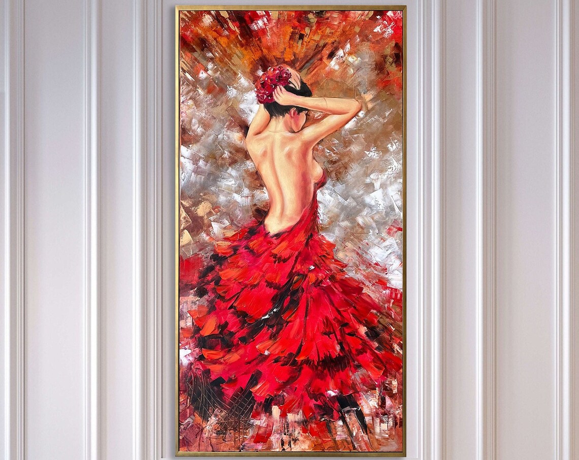 Woman in Red Dress Figure Art Print, Abstract Dancer - Image 3