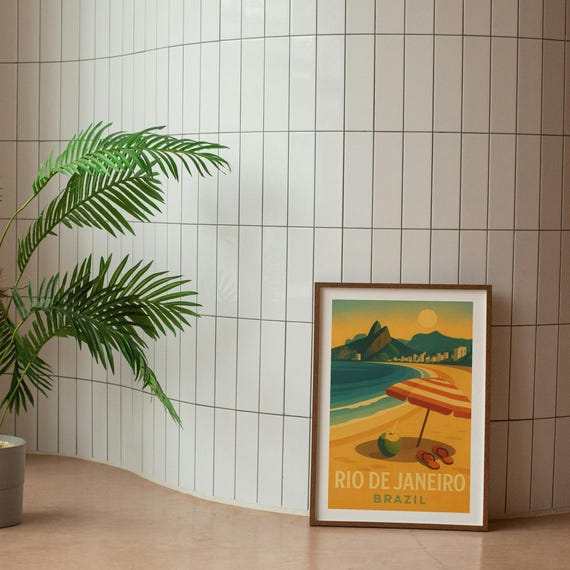 Rio Brazil Travel Poster Wall Art Print Cityscape Retro Illustration Gift