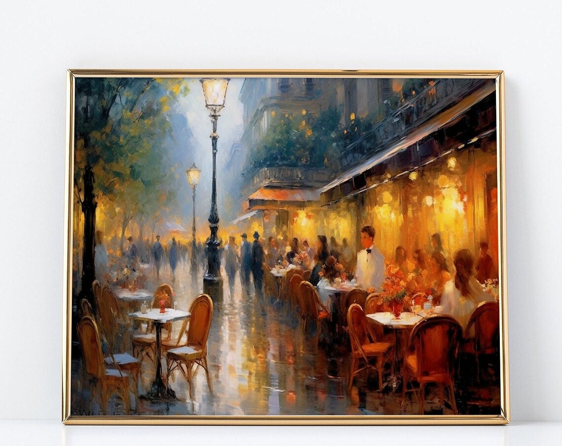 Paris Cafe Terrace Painting Evening Bistro Street Scene Poster