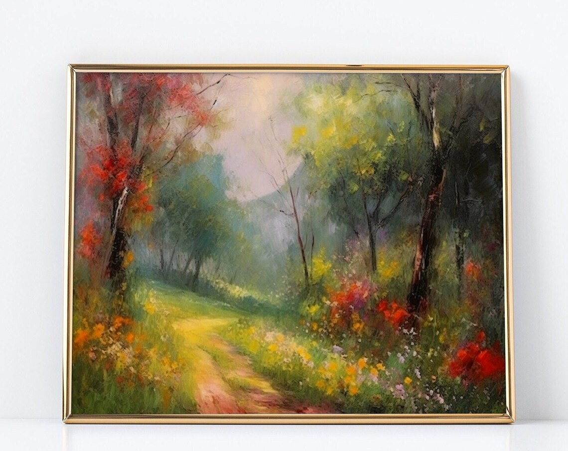 Mystic Trail, Enchanting Forest Path With Autumn Blooms