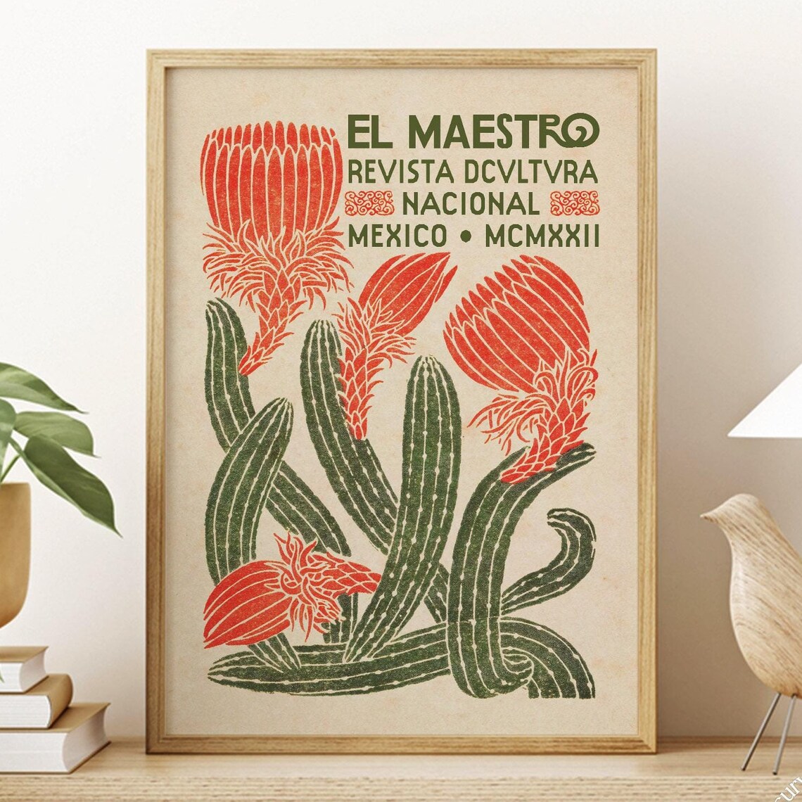 Mexican Exhibition Cactus Travel Poster, Vintage Wall Art