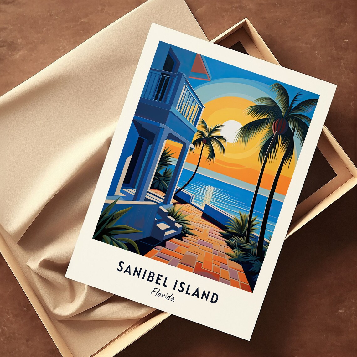 Sanibel Island Florida Beach House Terrace Sunset Palm View Poster - Image 3