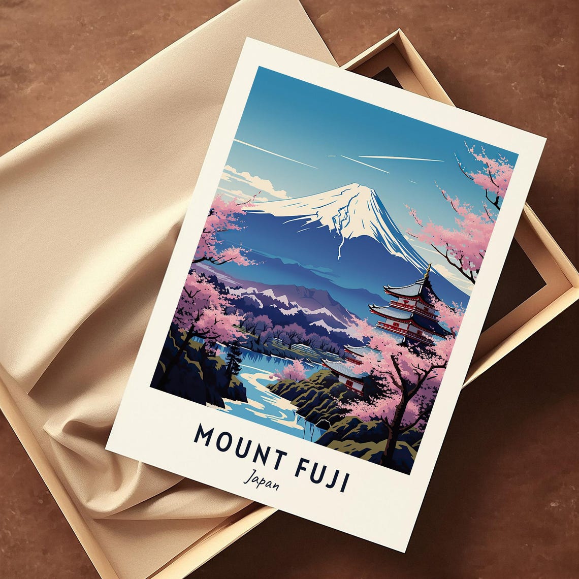 Mount Fuji Japan Pagoda Cherry Blossom Spring View Travel Poster - Image 3