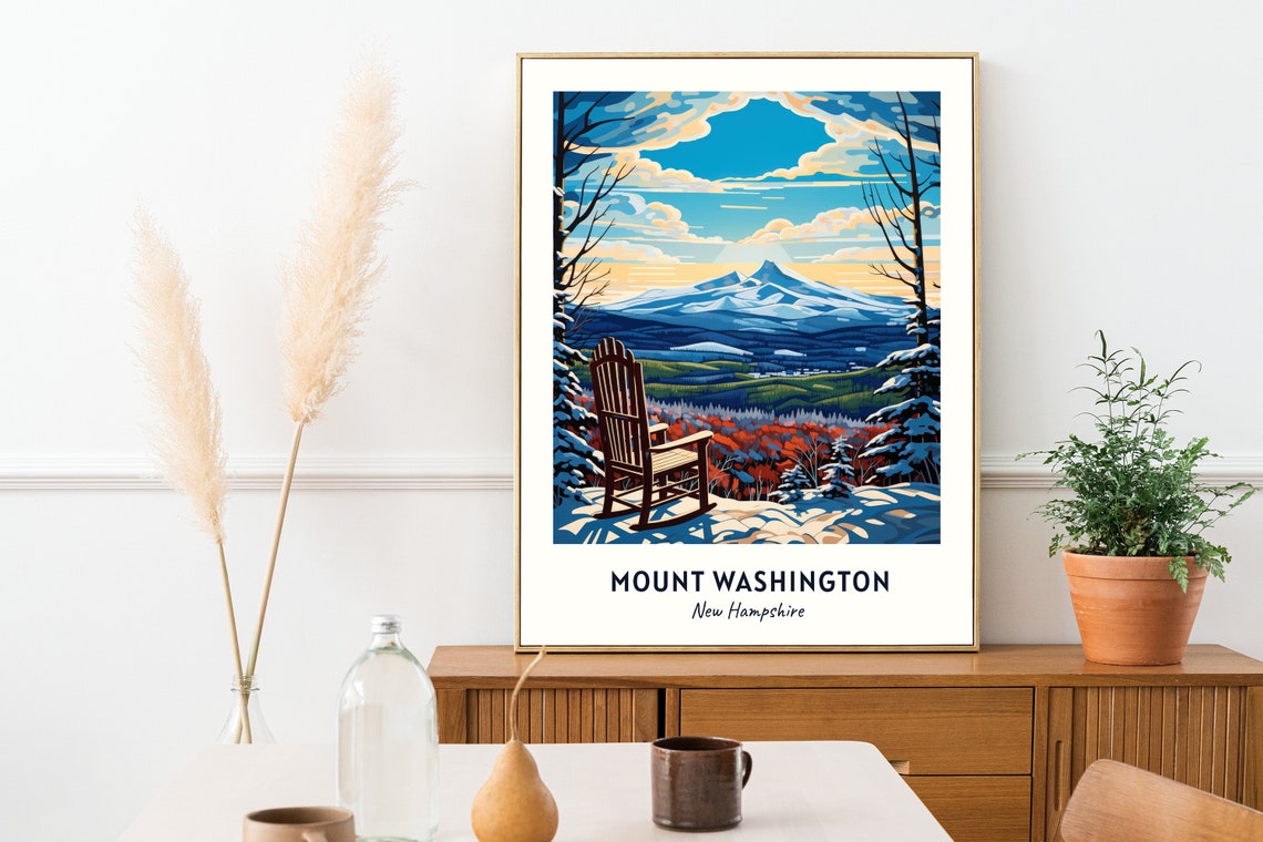Mount Washington New Hampshire Snowy Peak Rocking Chair Travel Poster - Image 2