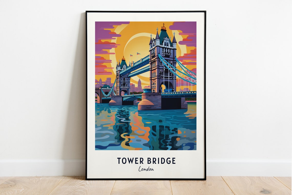Tower Bridge London Sunset Thames River Landmark Travel Poster