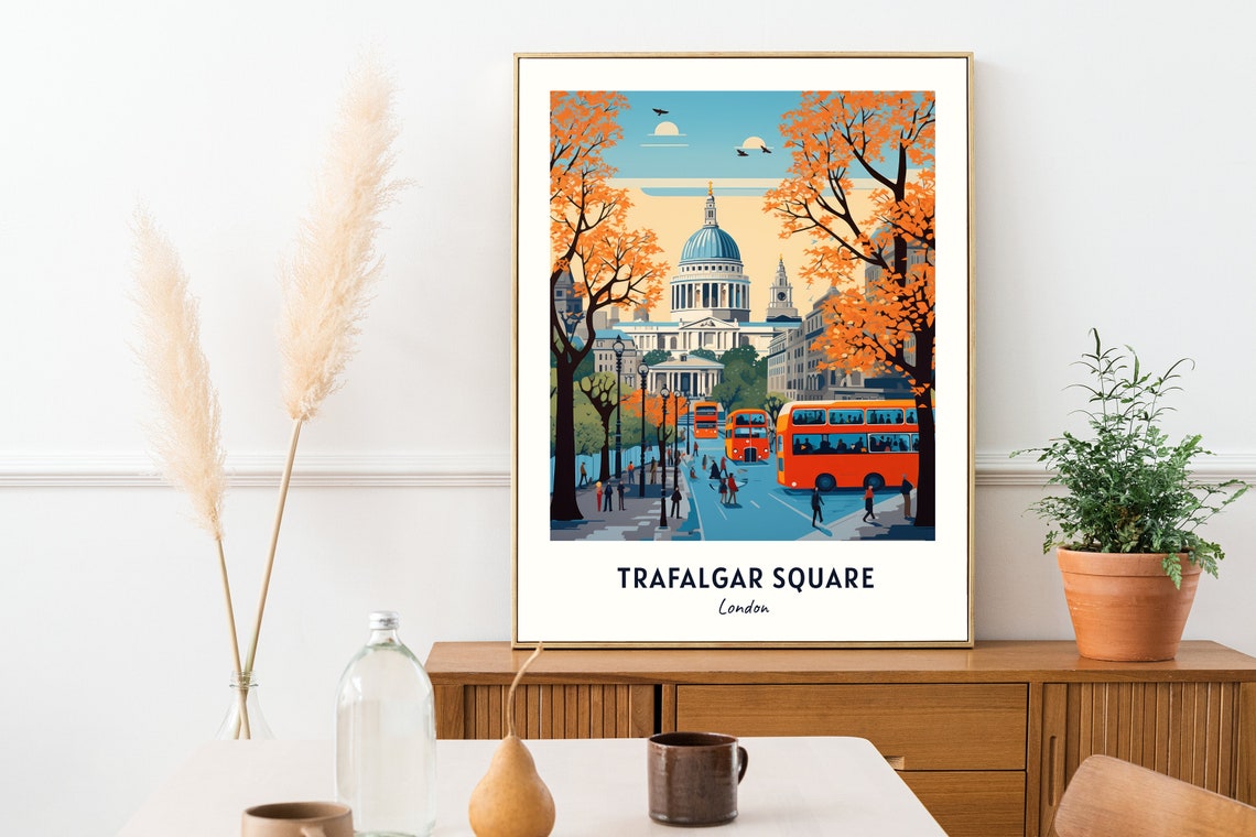 St Paul's Cathedral London Autumn Red Buses Street Scene Poster - Image 2