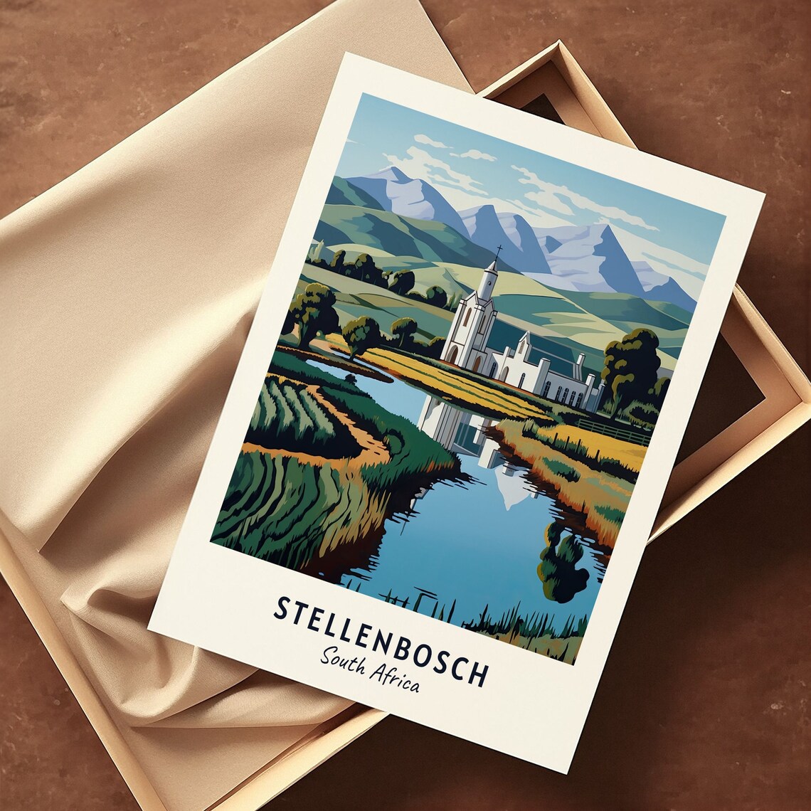 Stellenbosch South Africa Vineyards Church River Travel Poster - Image 3