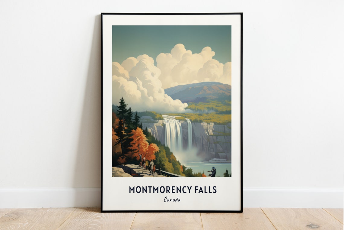 Montmorency Falls Canada Autumn Waterfall Gorge Nature Poster