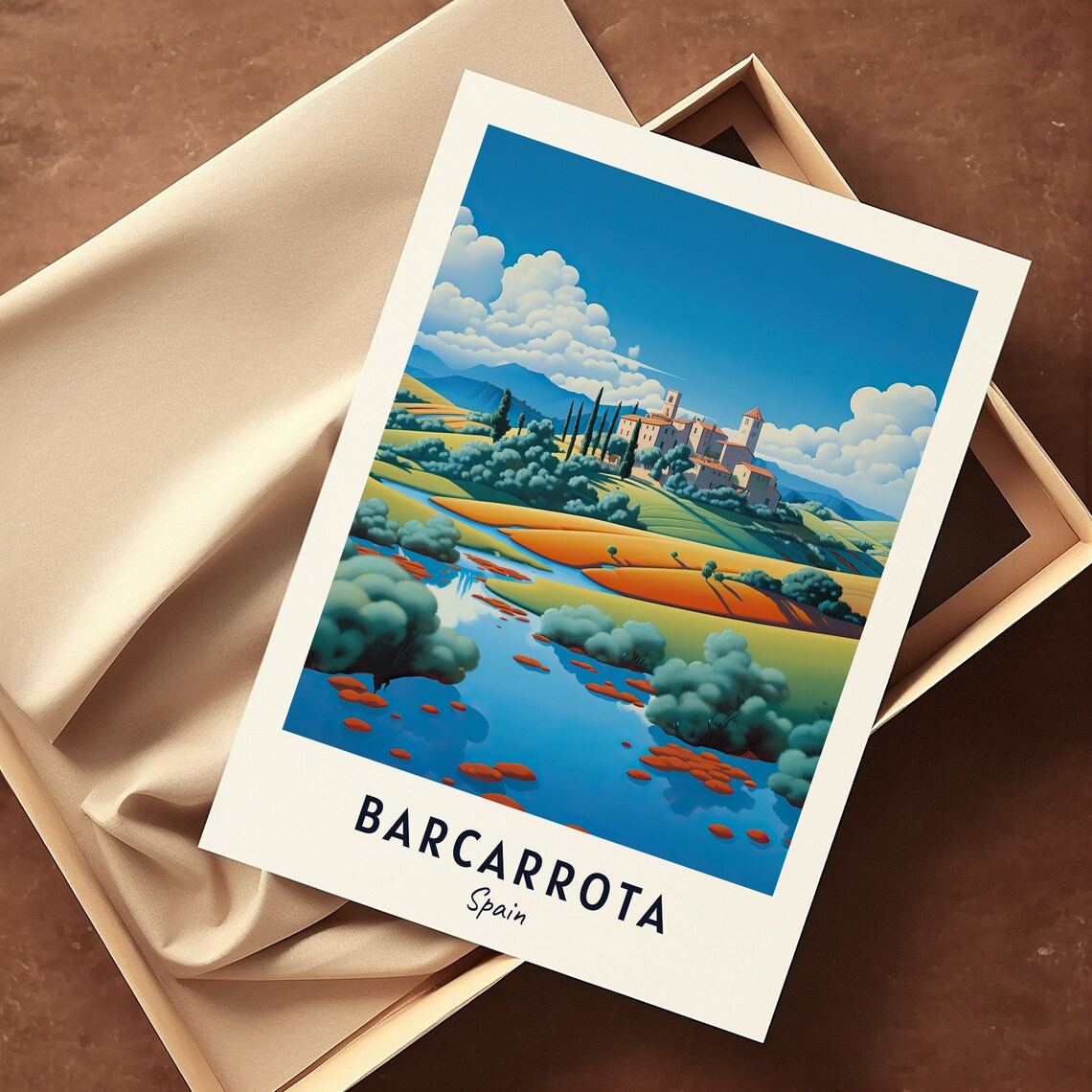 Golden Barcarrota Spain Hilltop Village River Rolling Hills Poster - Image 3