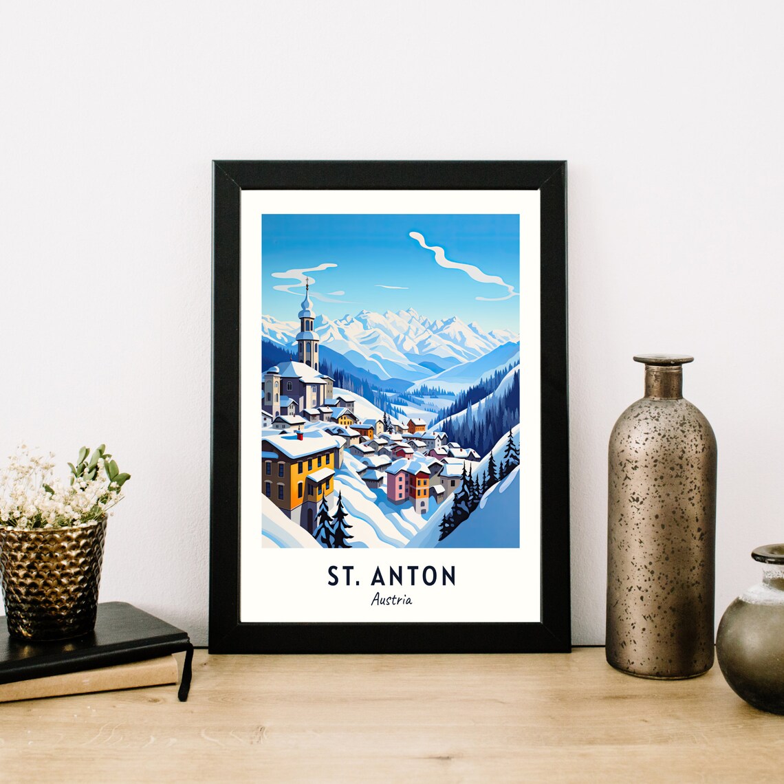 St. Anton Austria Snowy Mountain Village With Church Spire Poster - Image 3