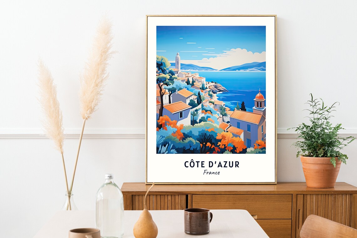 Sunlit Seaside Village on the French Cote d'Azur Coast France Poster - Image 2