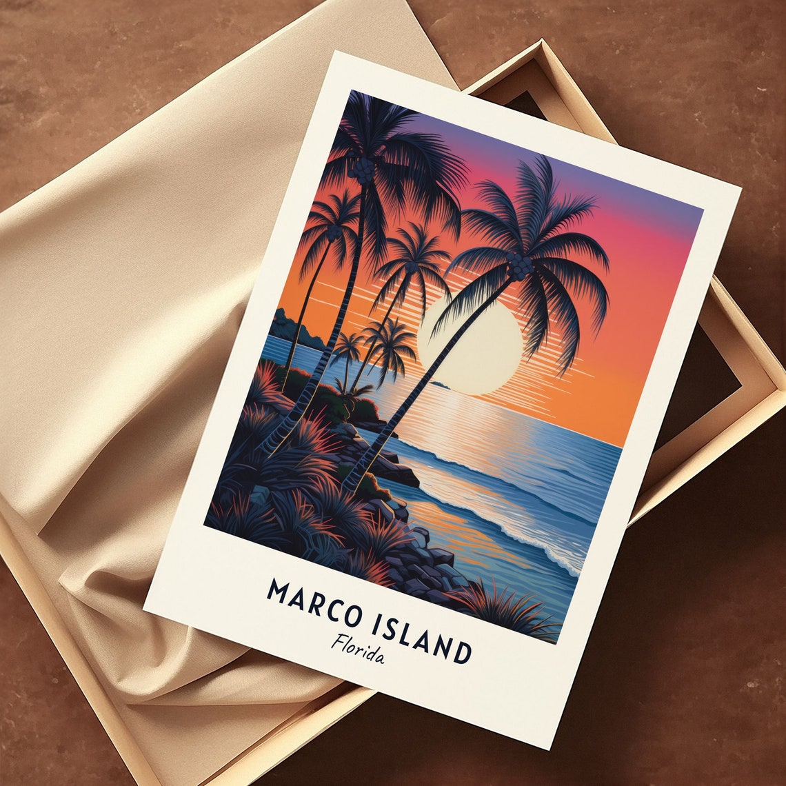 Marco Island Florida Sunset Over Palm Trees Ocean Travel Poster - Image 3