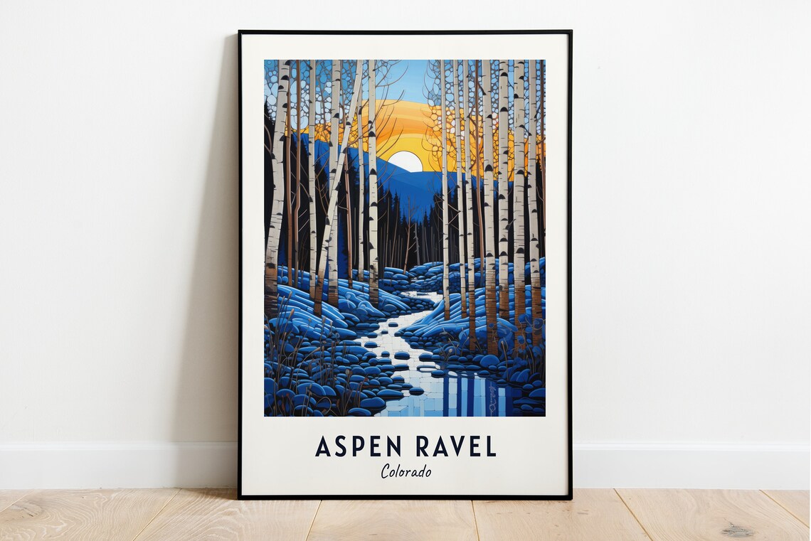 Aspen Ravel Colorado Birch Forest Snowy Sunset Valley Poster