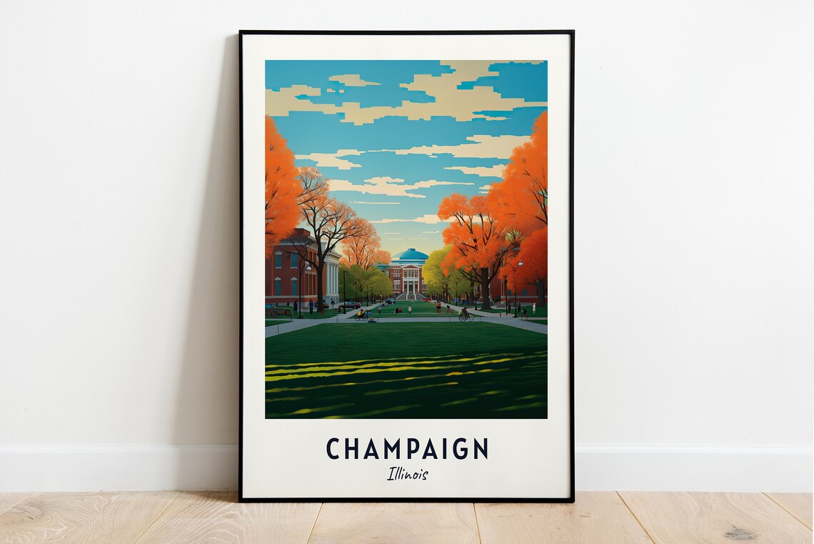Champaign Illinois Travel Poster, City Wall Art Print