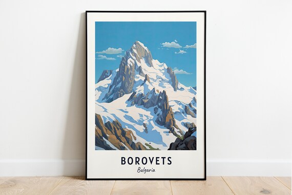 Borovets Bulgaria Snow Capped Mountain Peak Under Blue Sky Poster