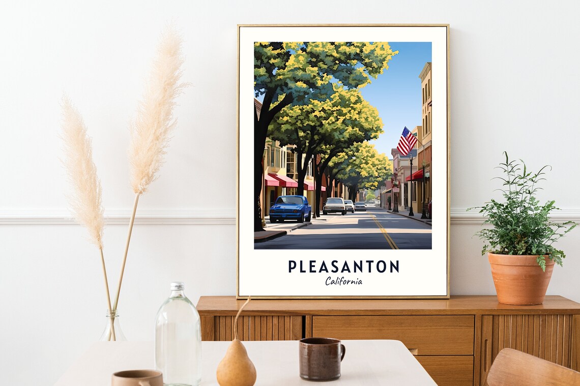 Pleasanton California Historic Main Street Tree Lined Travel Poster - Image 2