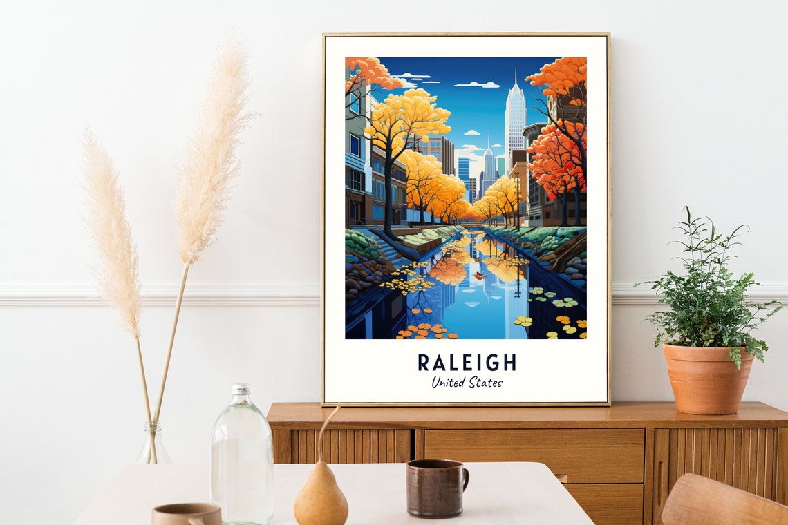 Raleigh United States Autumn Orange Trees Canal Travel Poster - Image 2