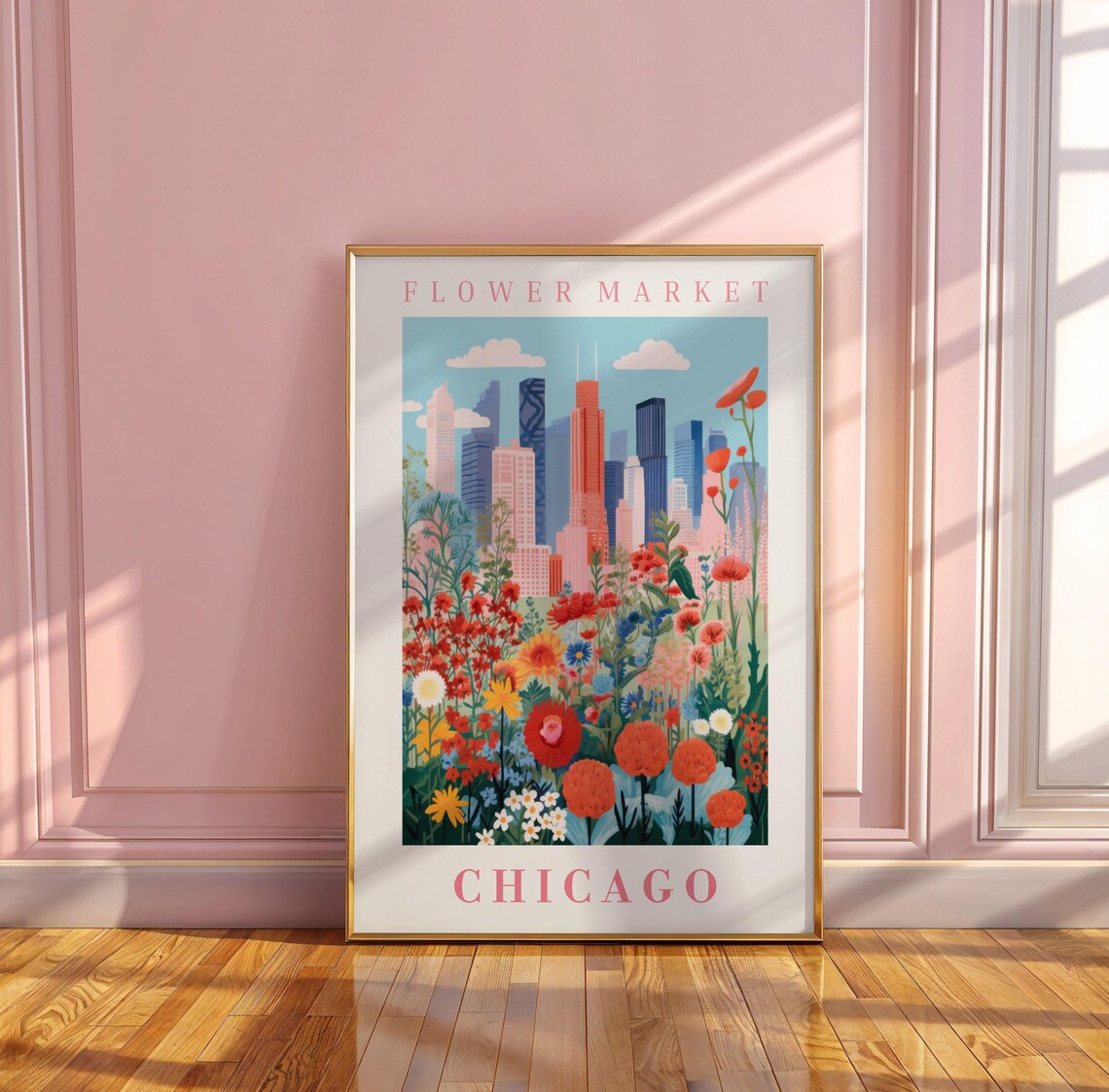 Chicago Flower Market Travel Poster, Floral Illustration - Image 3