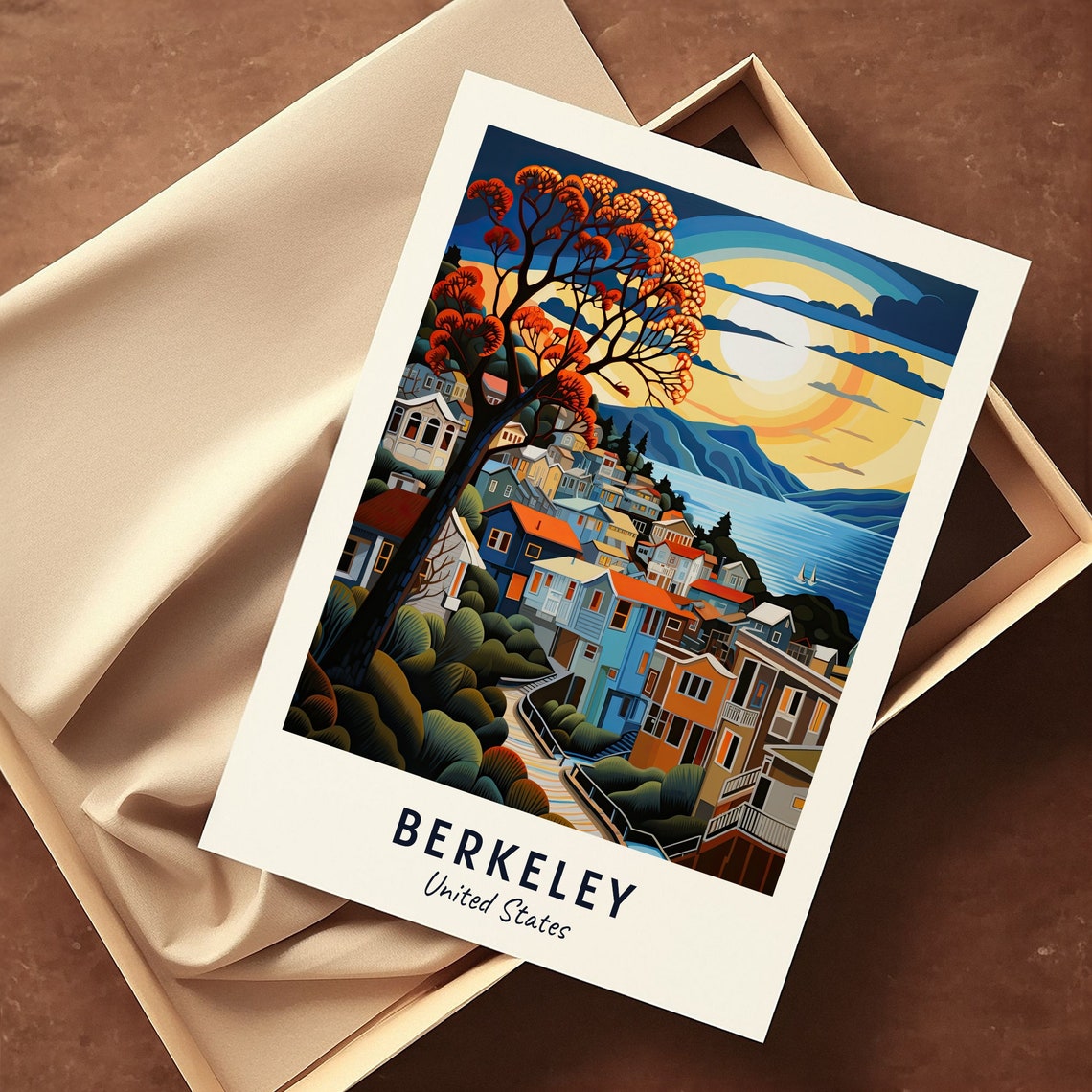 Berkeley United States Hillside Houses And Sunset Over The Bay Poster - Image 3