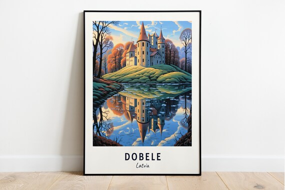 Dobele Castle Mirrored In The Lake Latvia Autumn Travel Poster