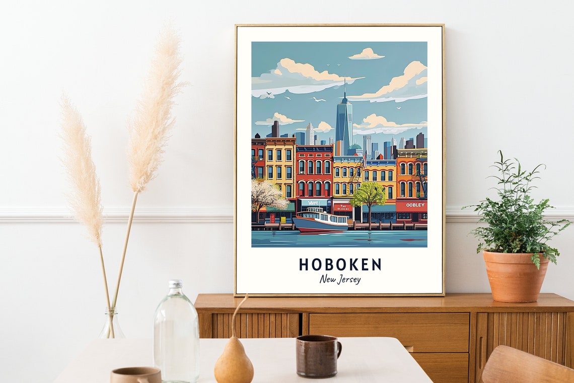 Hoboken New Jersey Waterfront Ferry Skyline View Travel Poster - Image 2