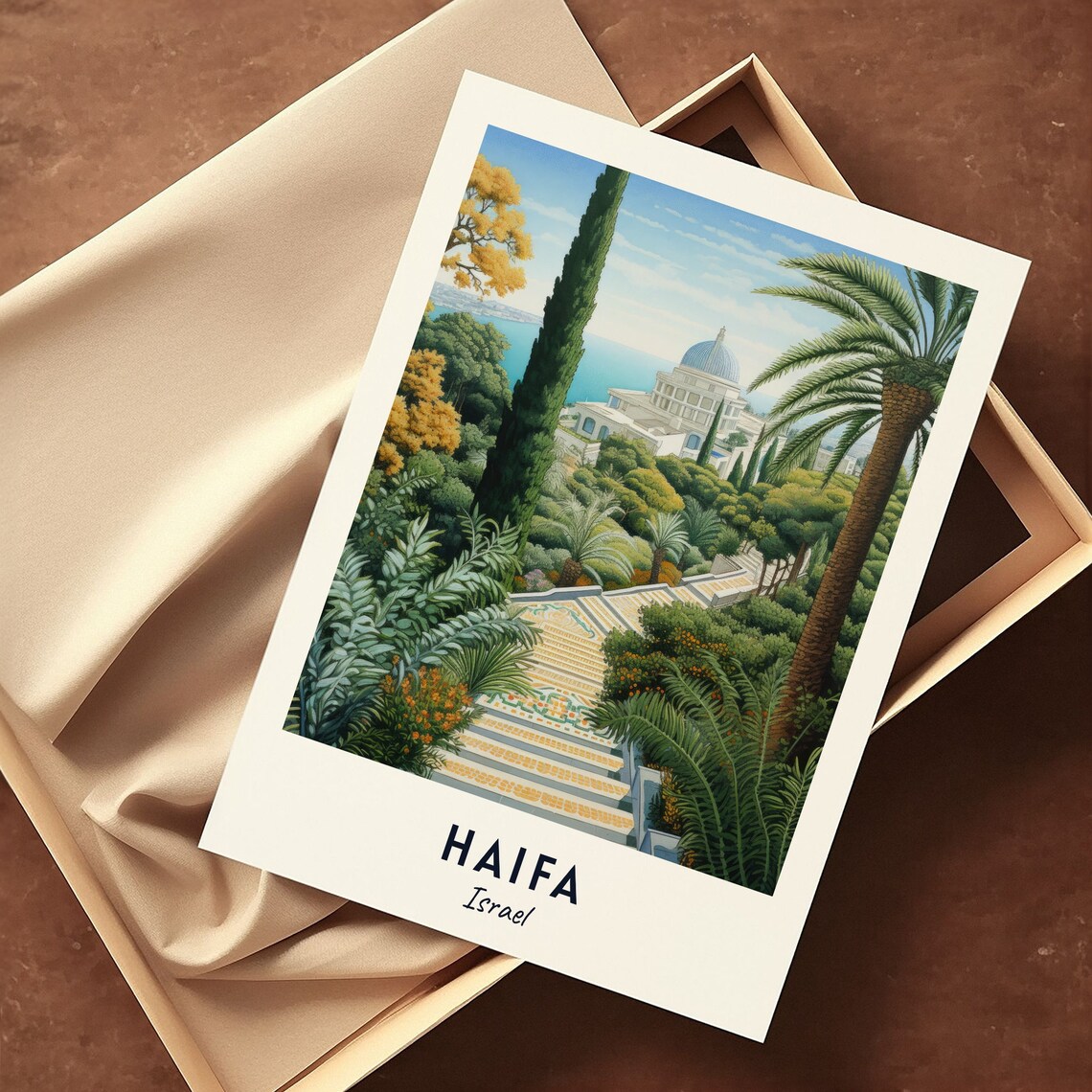 Haifa Israel Bahai Gardens Terraces Domed Shrine Palm Oasis Travel Poster - Image 3