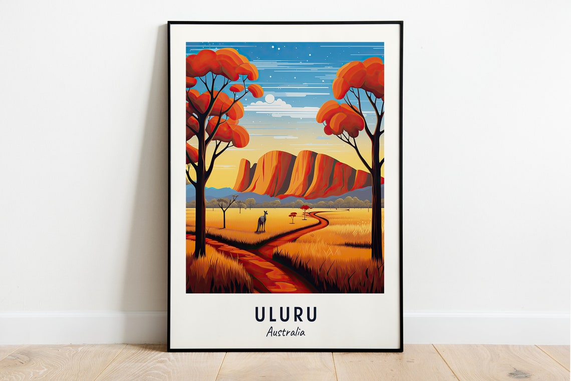 Uluru Australia Red Rock Desert Kangaroo Sunset Outback Poster