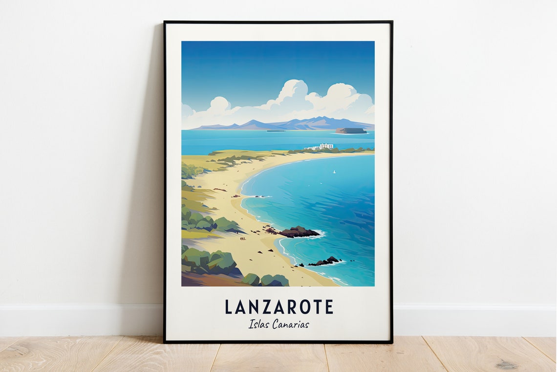 Lanzarote Canary Islands Turquoise Bay Sandy Beach Volcano Poster