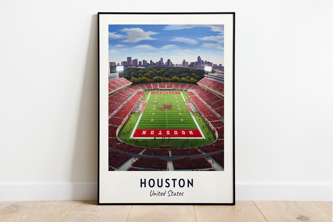 Houston Texas Football Stadium Aerial Night Skyline Sports Poster
