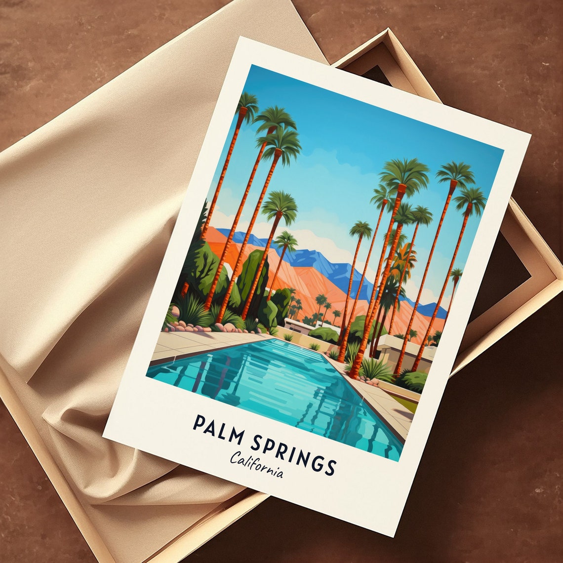 Palm Springs California Resort Pool Tall Palms Mountain View Poster - Image 3