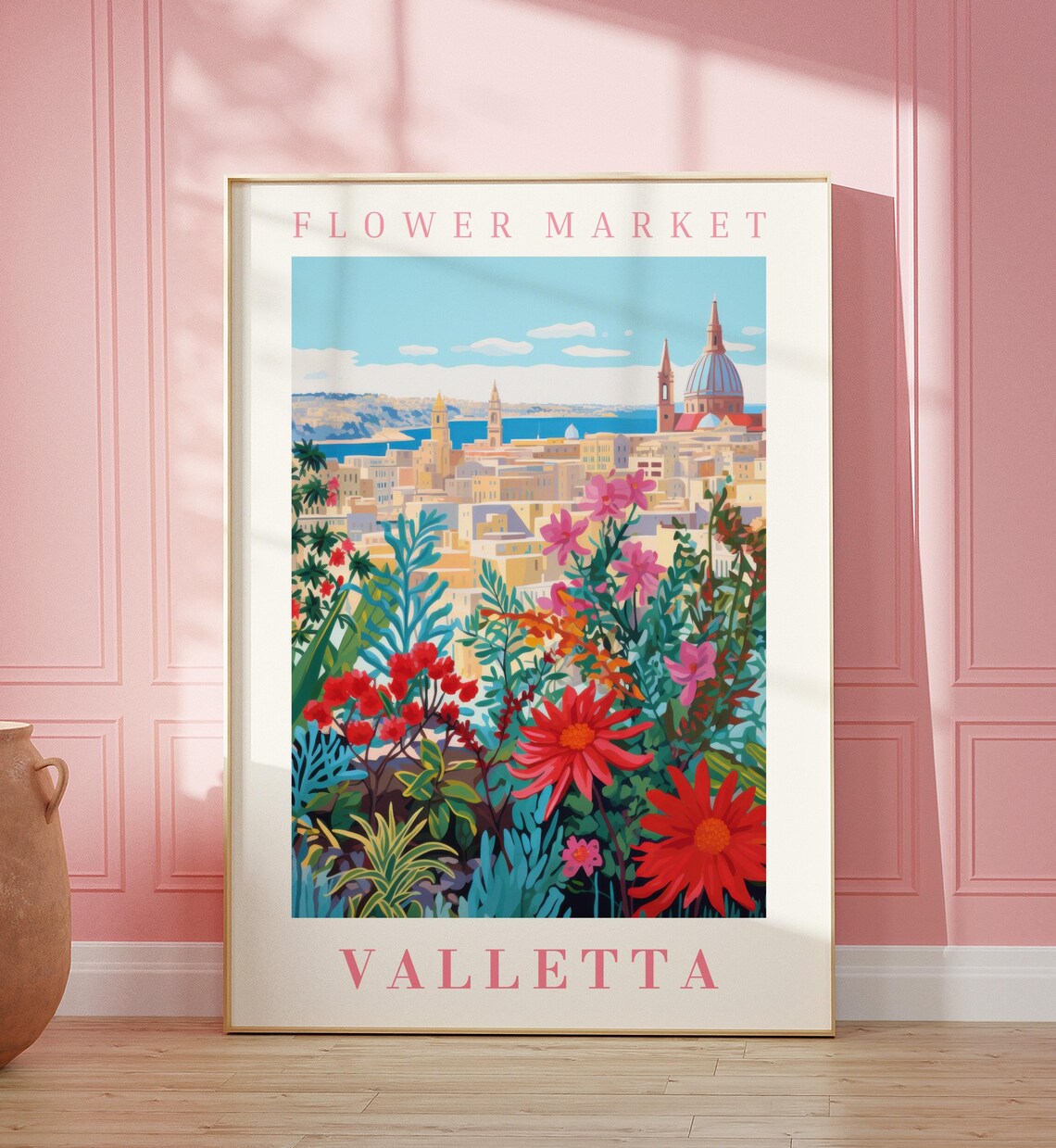 Valletta Flower Market Grand Harbour Dome View Travel Poster