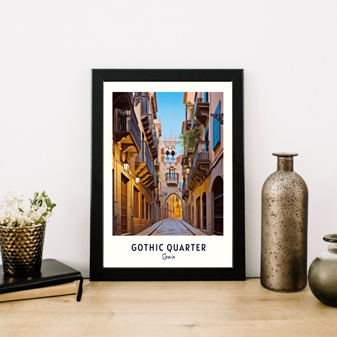 Barcelona Gothic Quarter Spain Old Street Arch Travel Poster