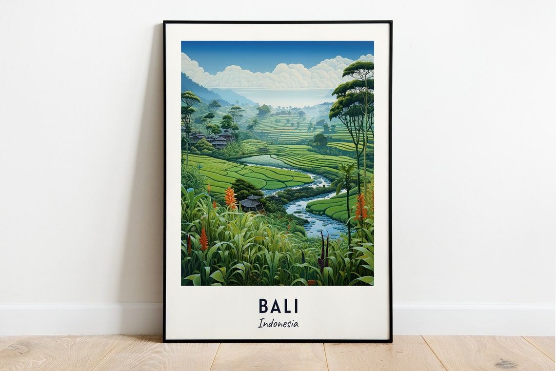 Bali Indonesia Rice Terrace River Lush Tropical Valley Poster - Image 3