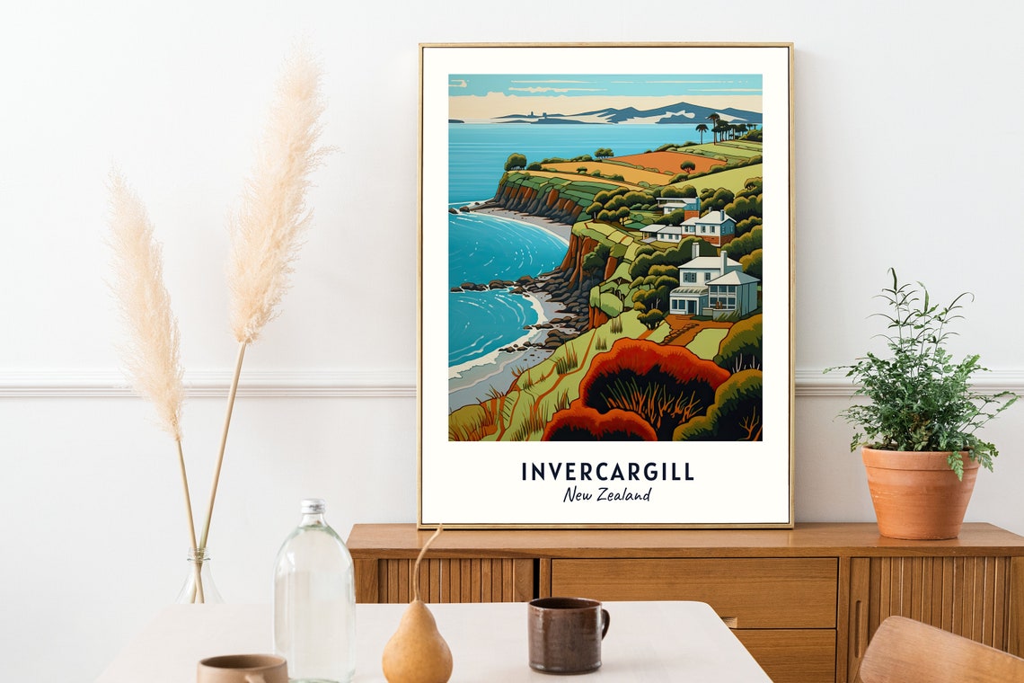 Invercargill New Zealand Coastal Cliffs Seaside Travel Poster - Image 2