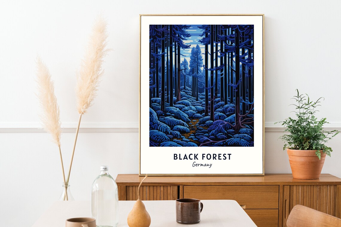 Black Forest Germany Blue Pine Forest Trail Evening Dusk Poster - Image 2