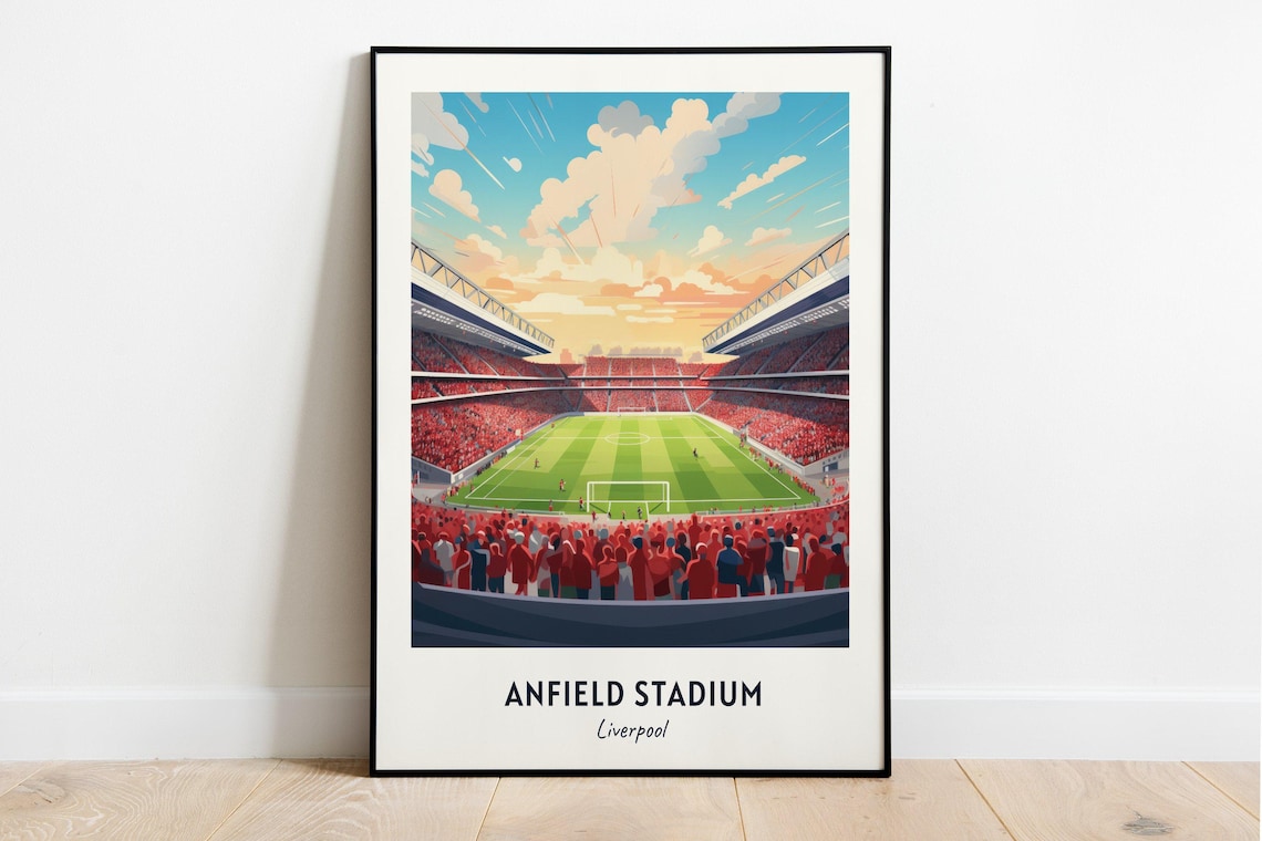 Anfield Stadium Travel Poster, Liverpool Dorm Decor