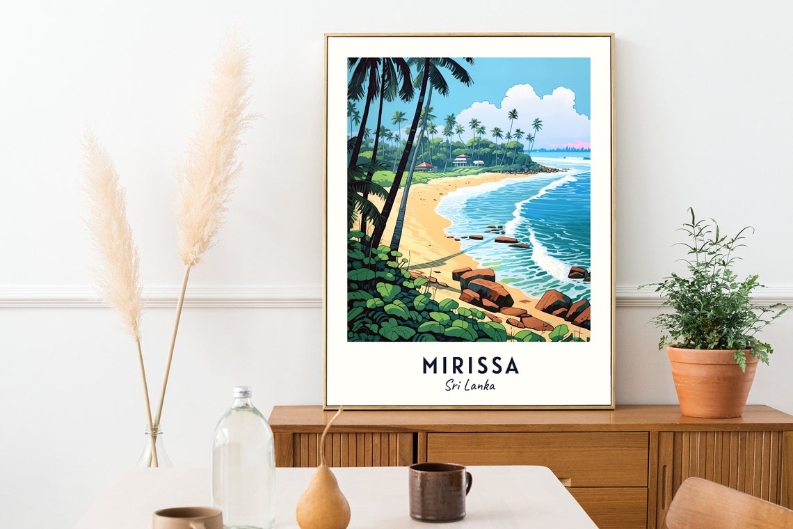 Mirissa Sri Lanka Palm Beach Turquoise Waves Red Rocks Poster - Image 2