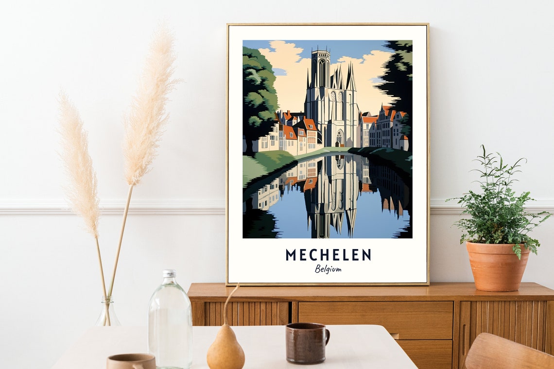 St Rumbolds Cathedral Canal Reflection Mechelen Belgium Poster - Image 2