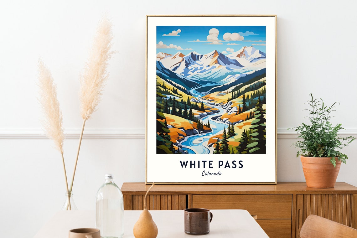 White Pass Colorado Alpine Valley Winding River Snow Peaks Poster - Image 2