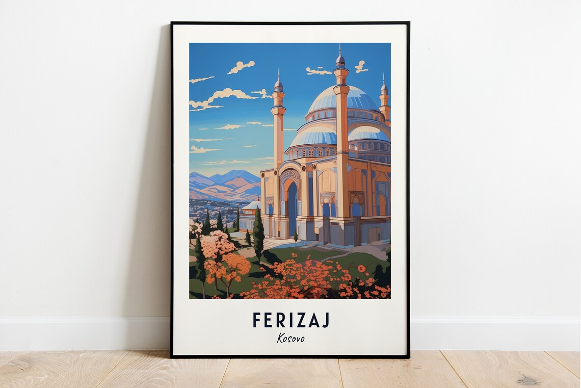 Ferizaj Kosovo Grand Mosque Domes And Minarets Autumn Poster