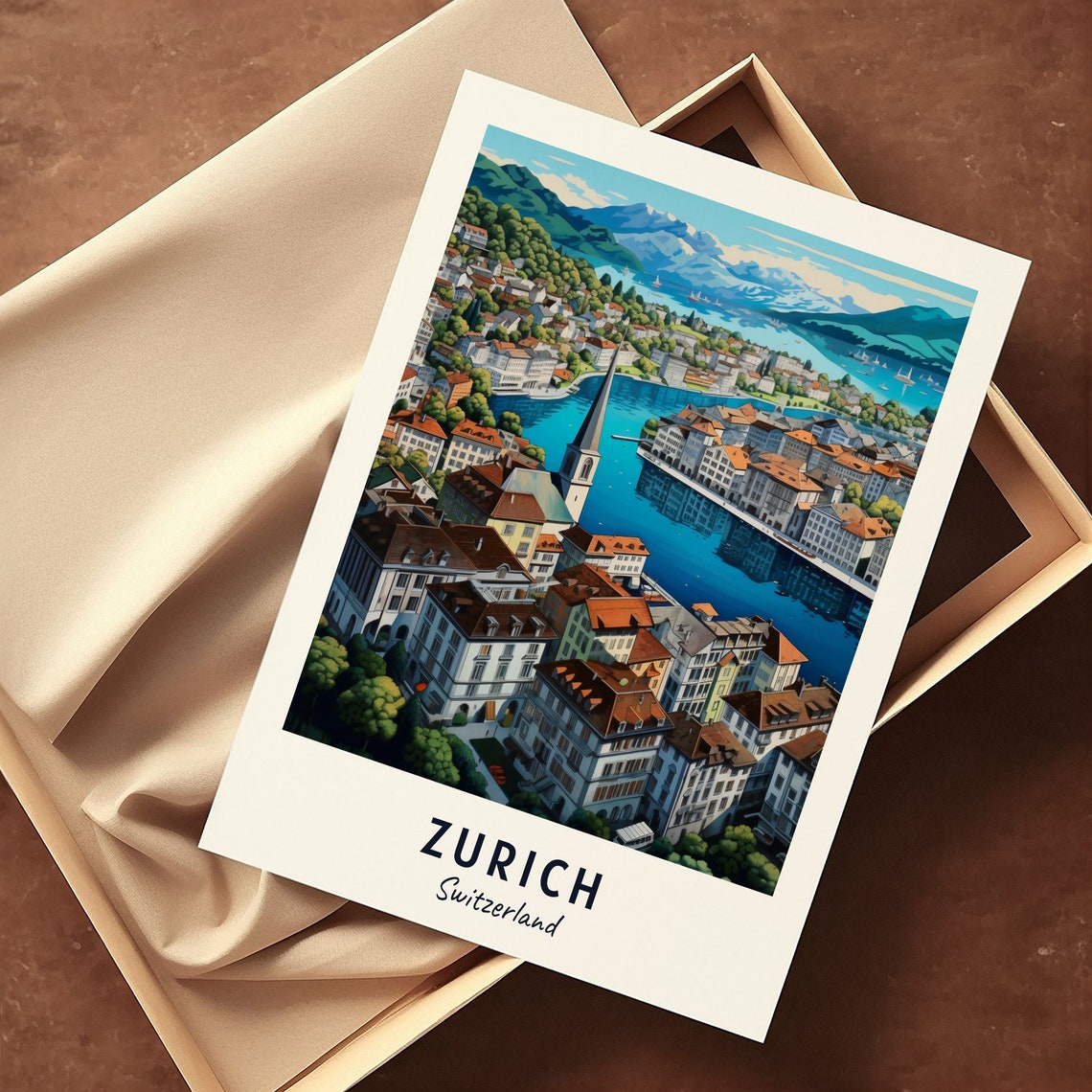 Zurich Limmat River City Snowy Alps Panorama View Travel Poster - Image 3