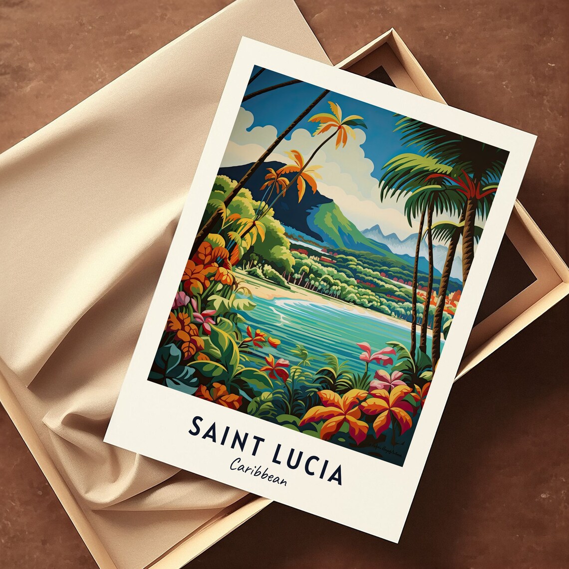 Saint Lucia Lush Jungle Bay Turquoise Caribbean Travel Poster - Image 3