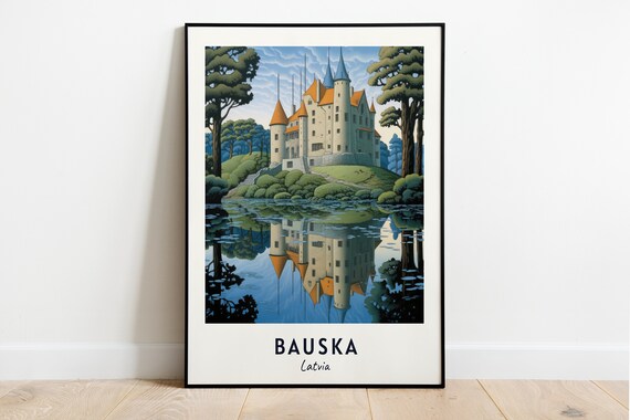 Bauska Latvia Fairy Tale Castle Reflected In The Lake Travel Poster