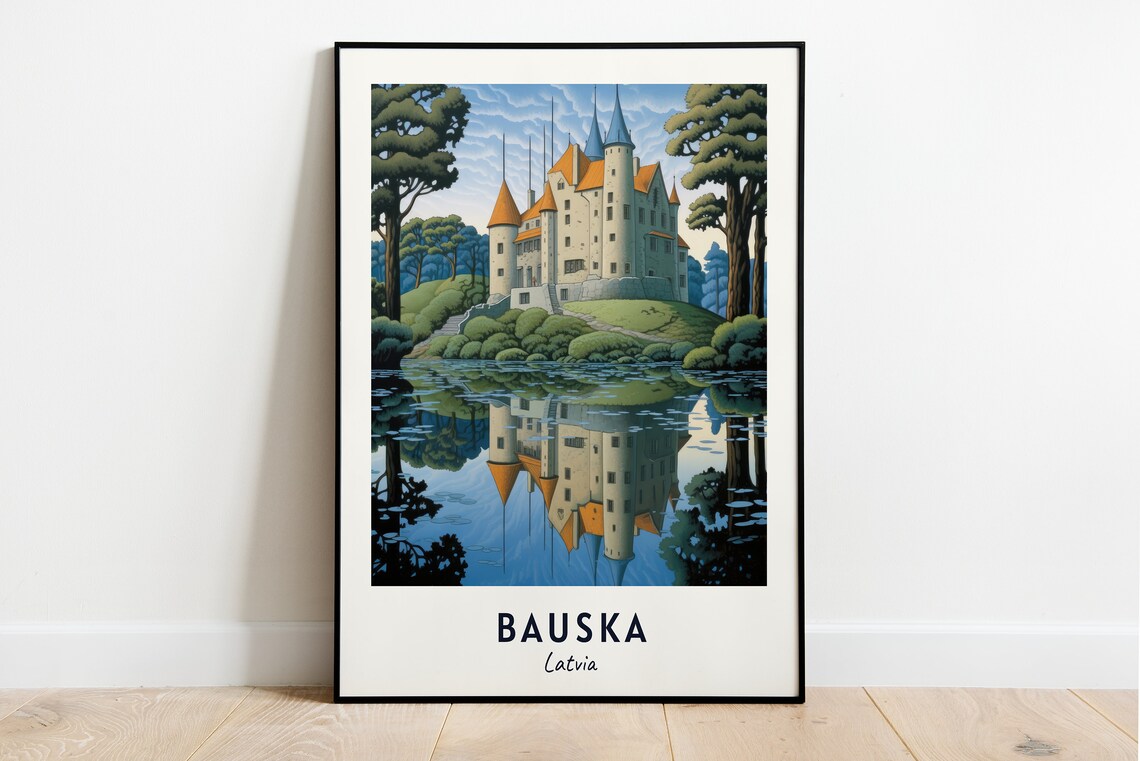 Bauska Latvia Fairy Tale Castle Reflected In The Lake Travel Poster