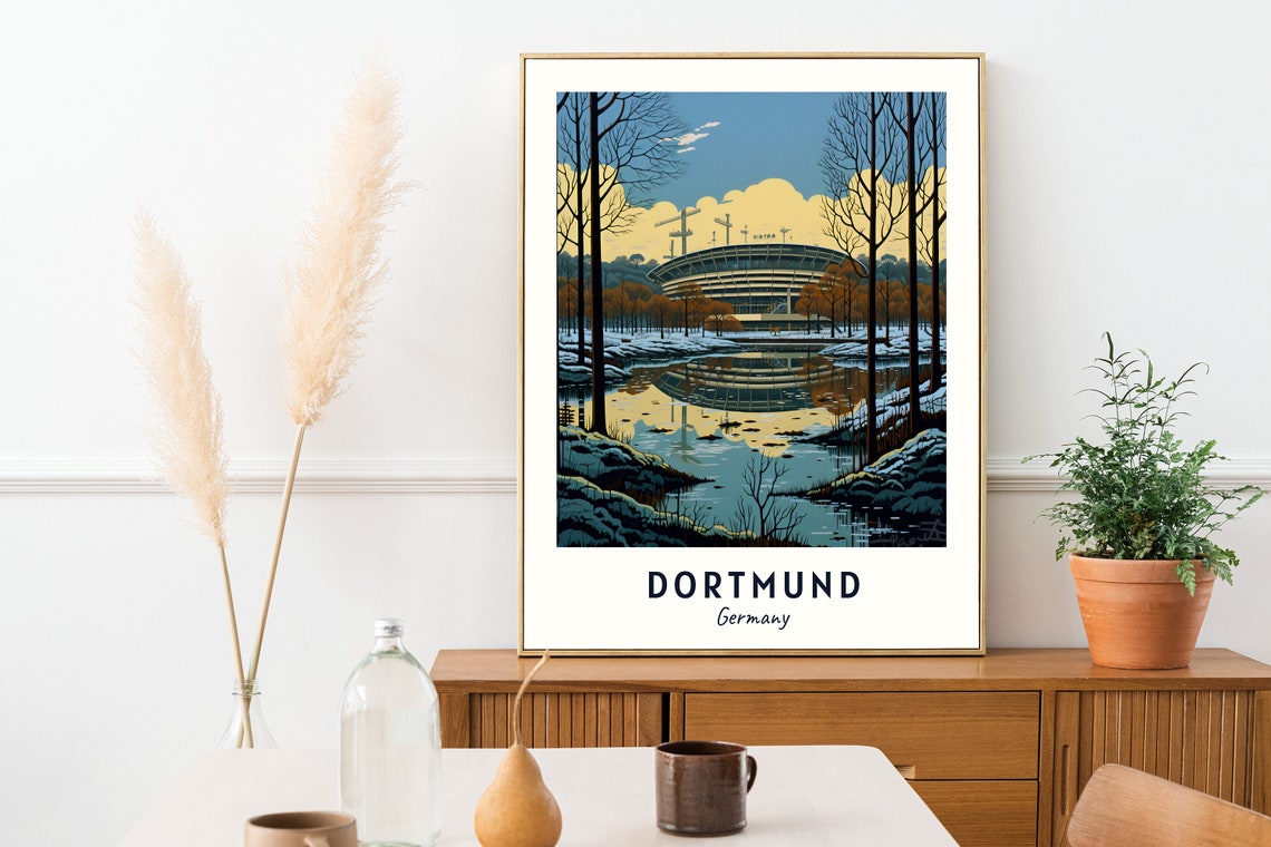 Dortmund Germany Winter Stadium Lake View Travel Poster Home Decor - Image 2
