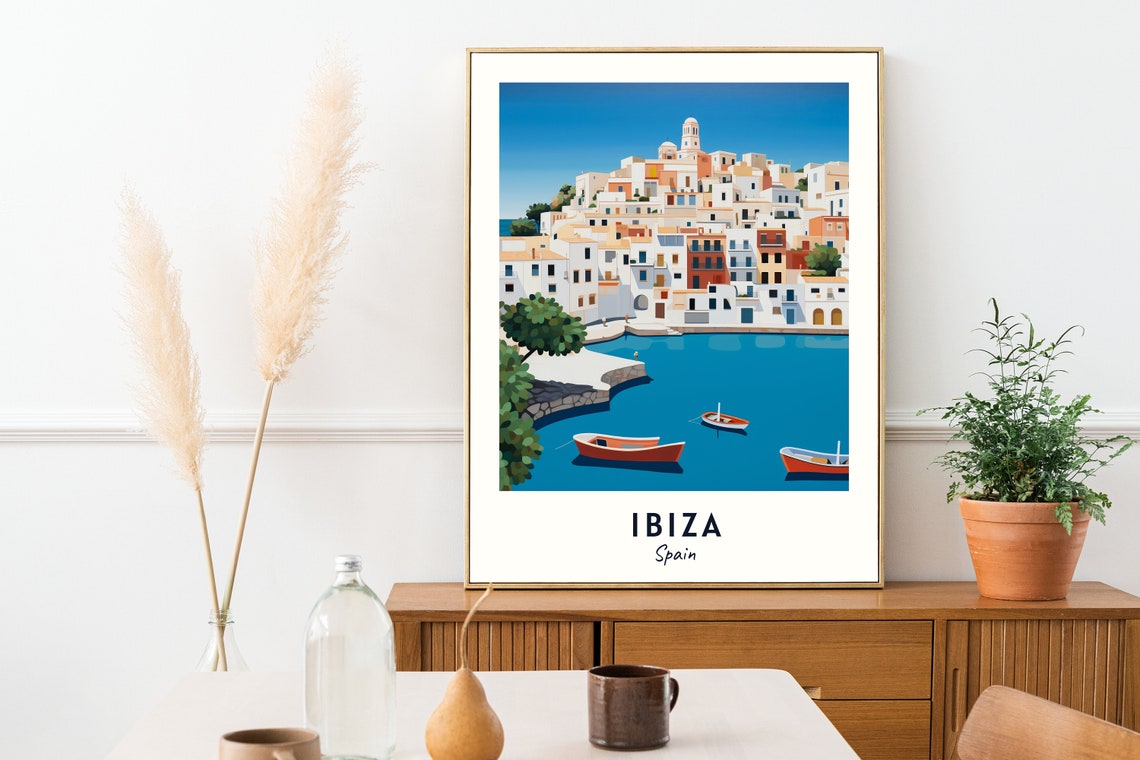 Ibiza Spain Whitewashed Old Town Harbor Vintage Travel Poster - Image 2