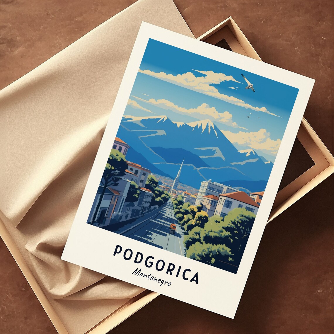 Podgorica Montenegro City Street Mountain Backdrop Travel Poster - Image 3