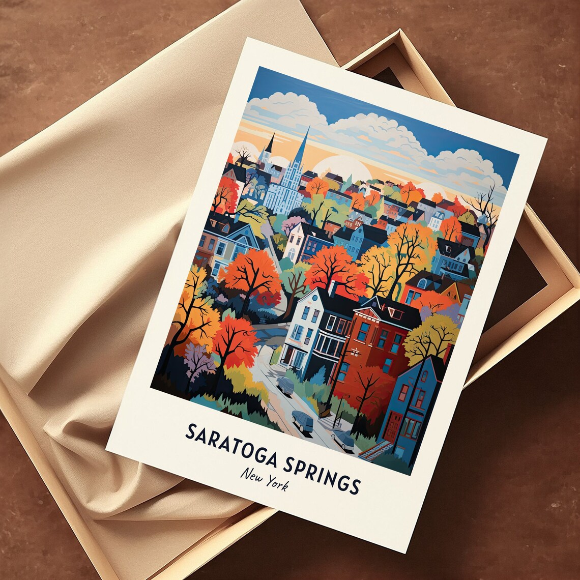 Saratoga Springs New York Autumn Town Colors Hillside Houses Poster - Image 3