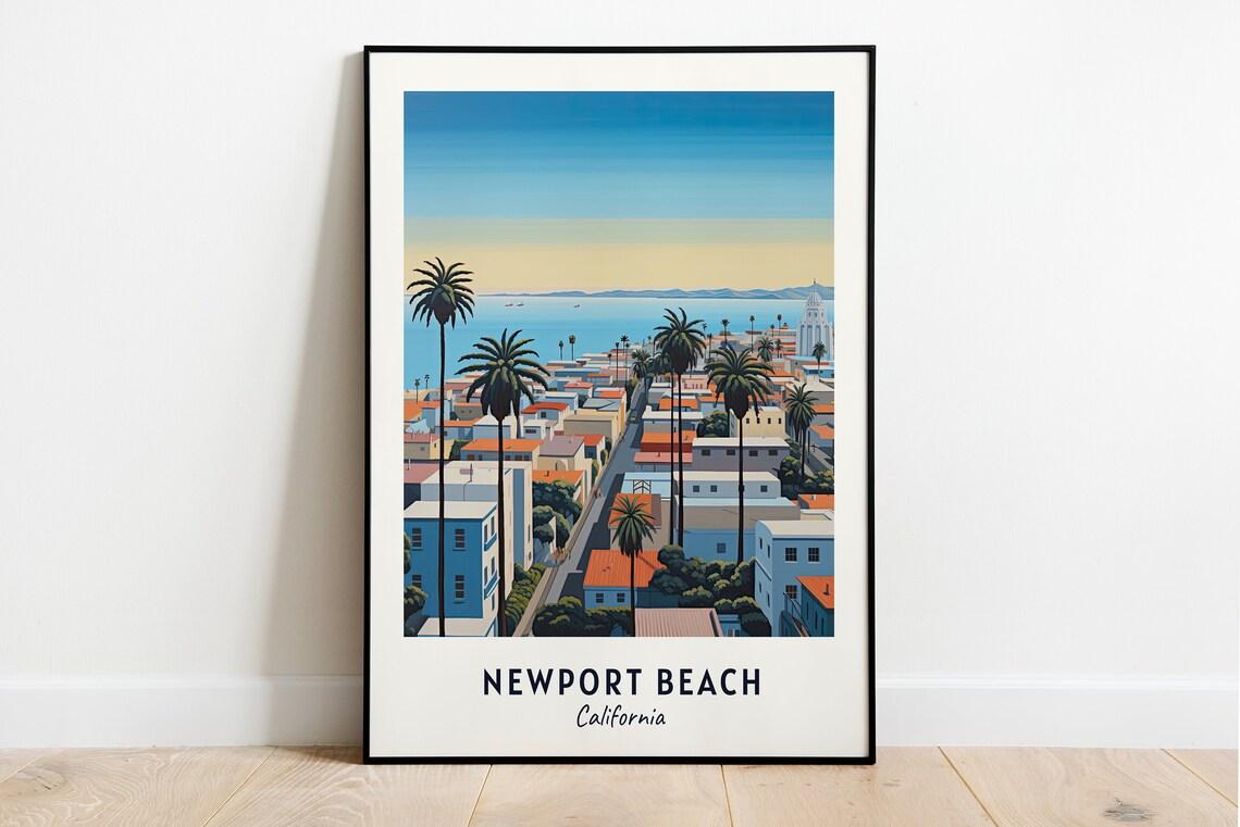 Newport Beach California Palm-Lined City Street Coast View Poster